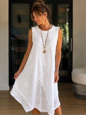 Hawaiianize White Cotton Boho Tunic Dress Cover-Up – XS